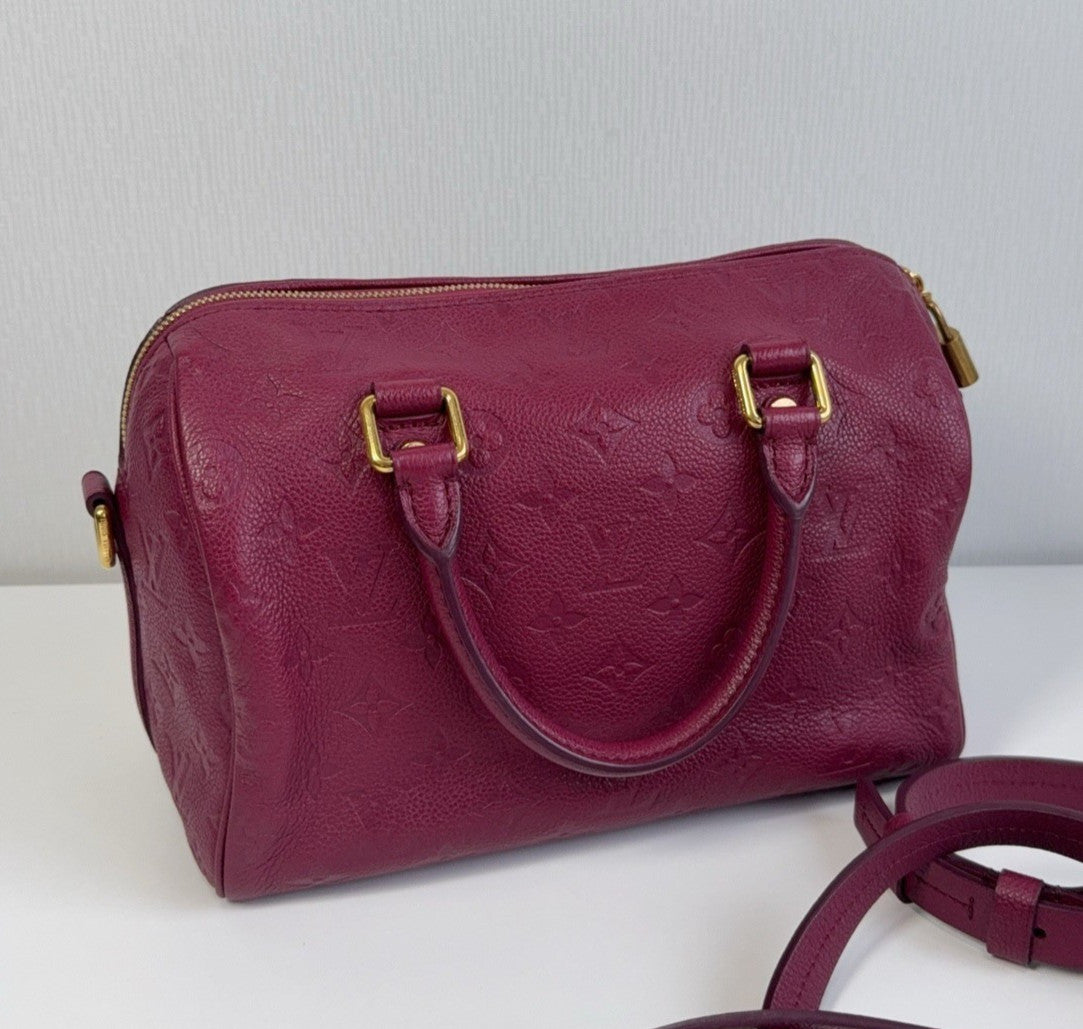 Louis Vuitton Speedy25 Monogram Top Handle Crossbody Purple Gold Women Classic