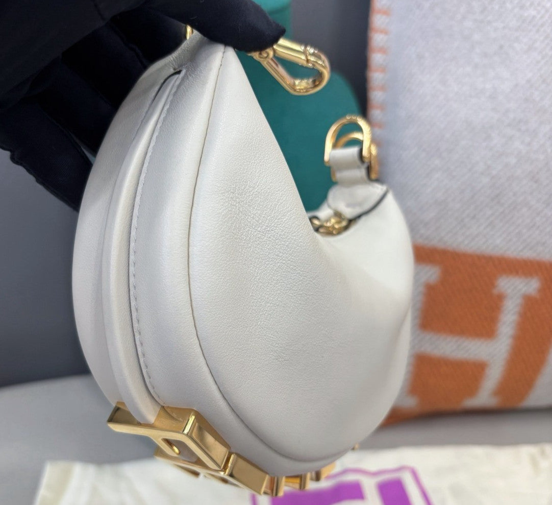 Fendi Graphy Nano Calfskin Wrist Bag White Gold Used Women Classic Fashion