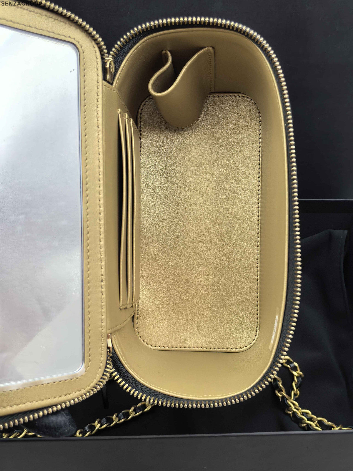 Chanel Classic Black Gold Quilted Chain Cosmetic Crossbody Bag