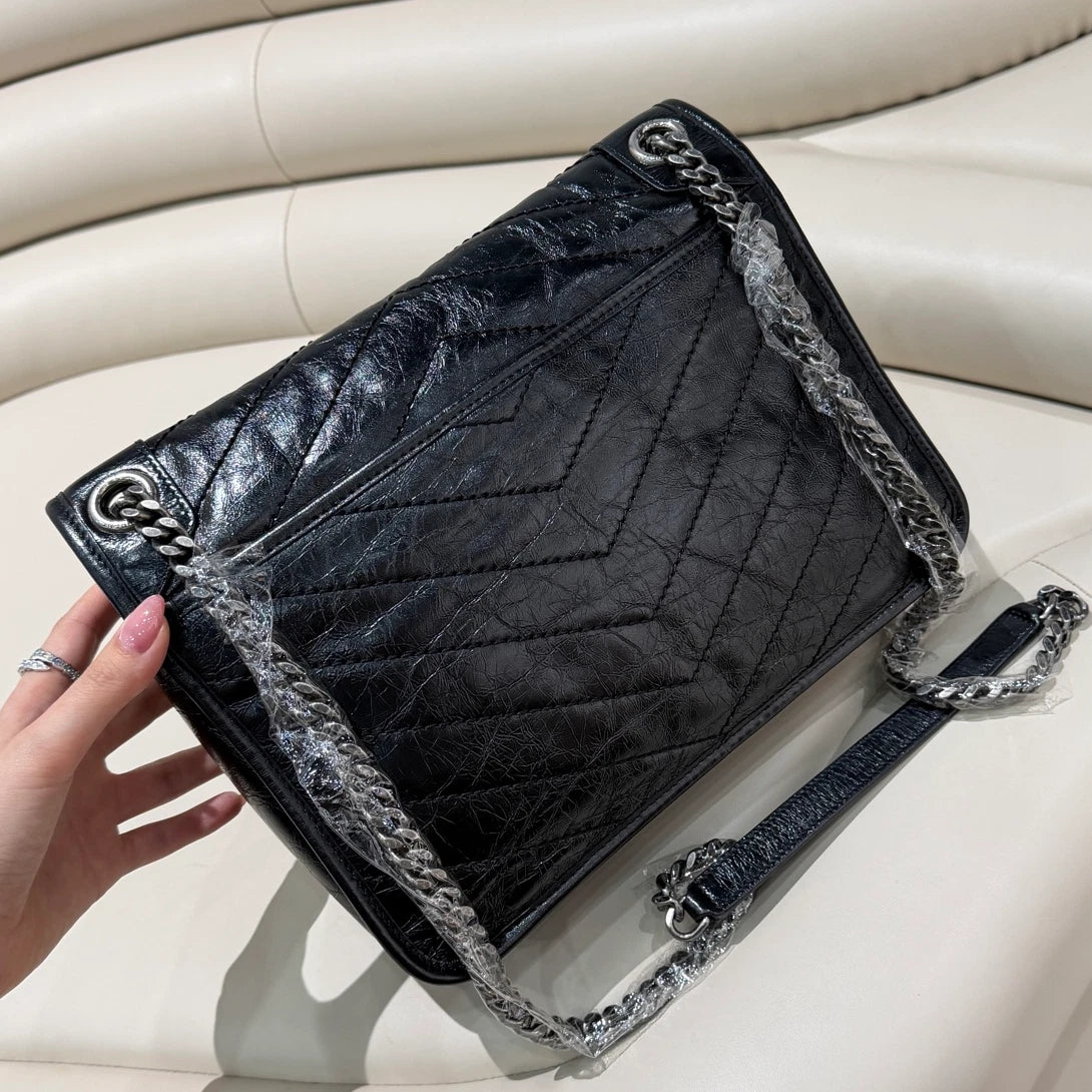 Saint Laurent Niki MM Chain Shoulder Bag Black Silver Women Classic