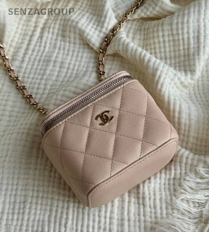 CHANEL Calfskin Box mini Nude pink Chain Shoulder bag Crossbody mini