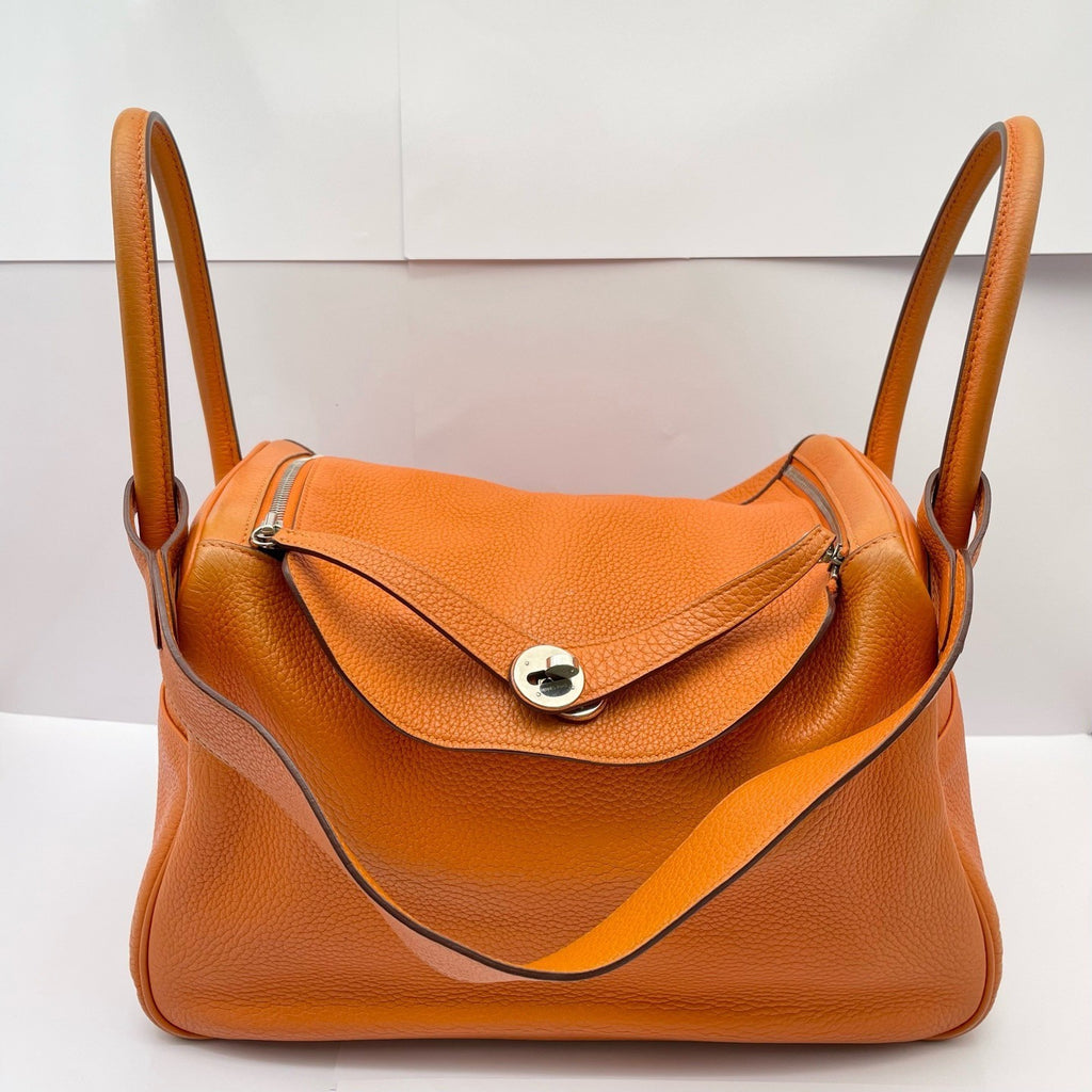 Hermes Lindy34 Top Handle bag Shoulder Bag Orange Silver Women Classic Fashion