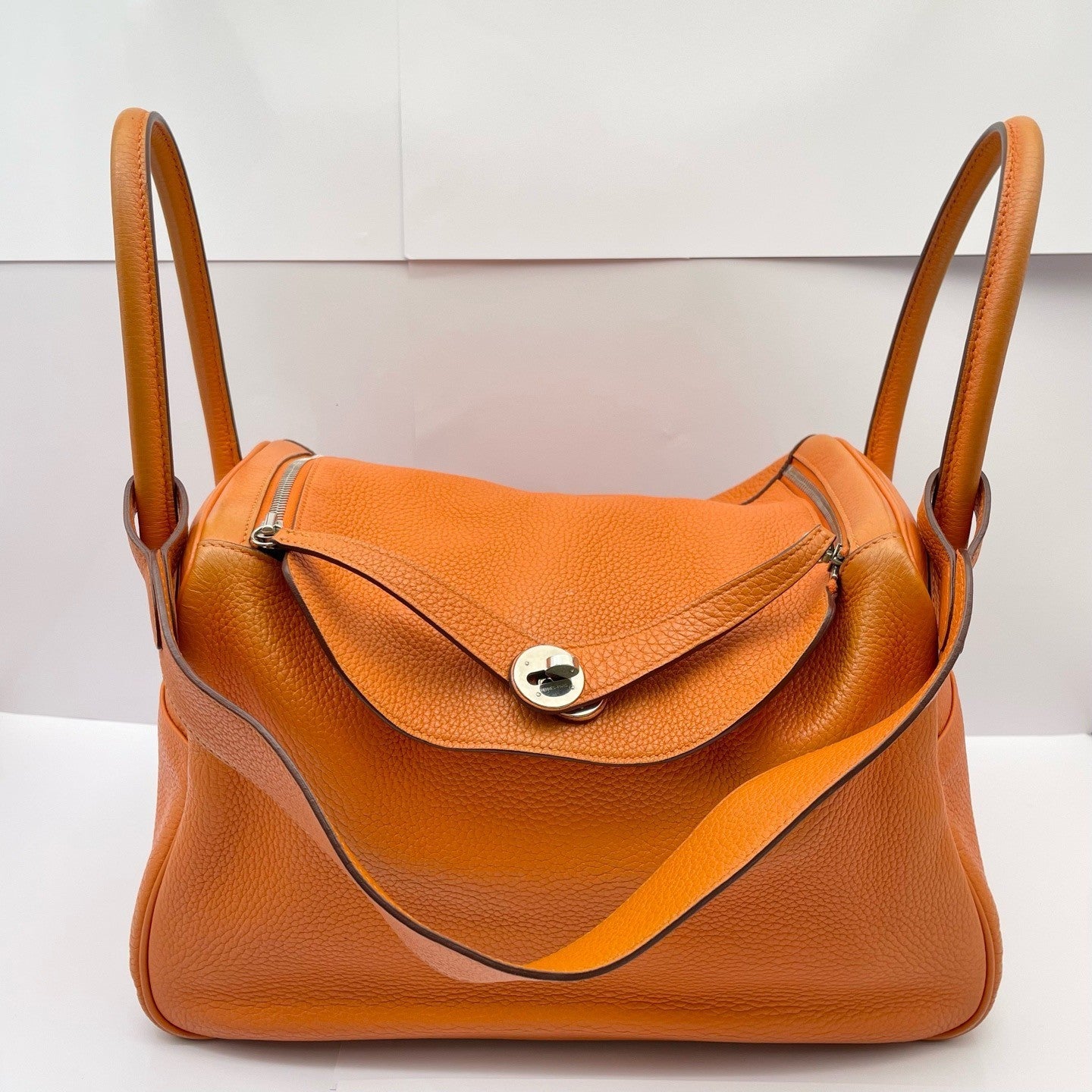Hermes Lindy34 Top Handle bag Shoulder Bag Orange Silver Women Classic Fashion