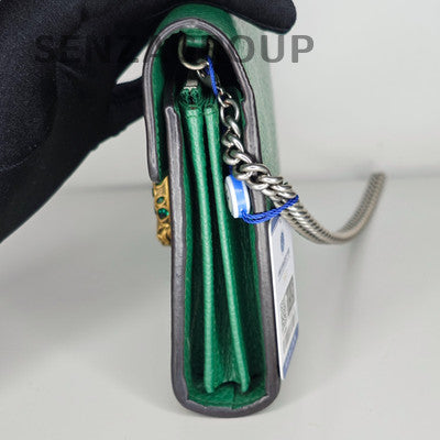 Gucci Dionysus Leather Chain Shoulder Bag Green Silver Hardware