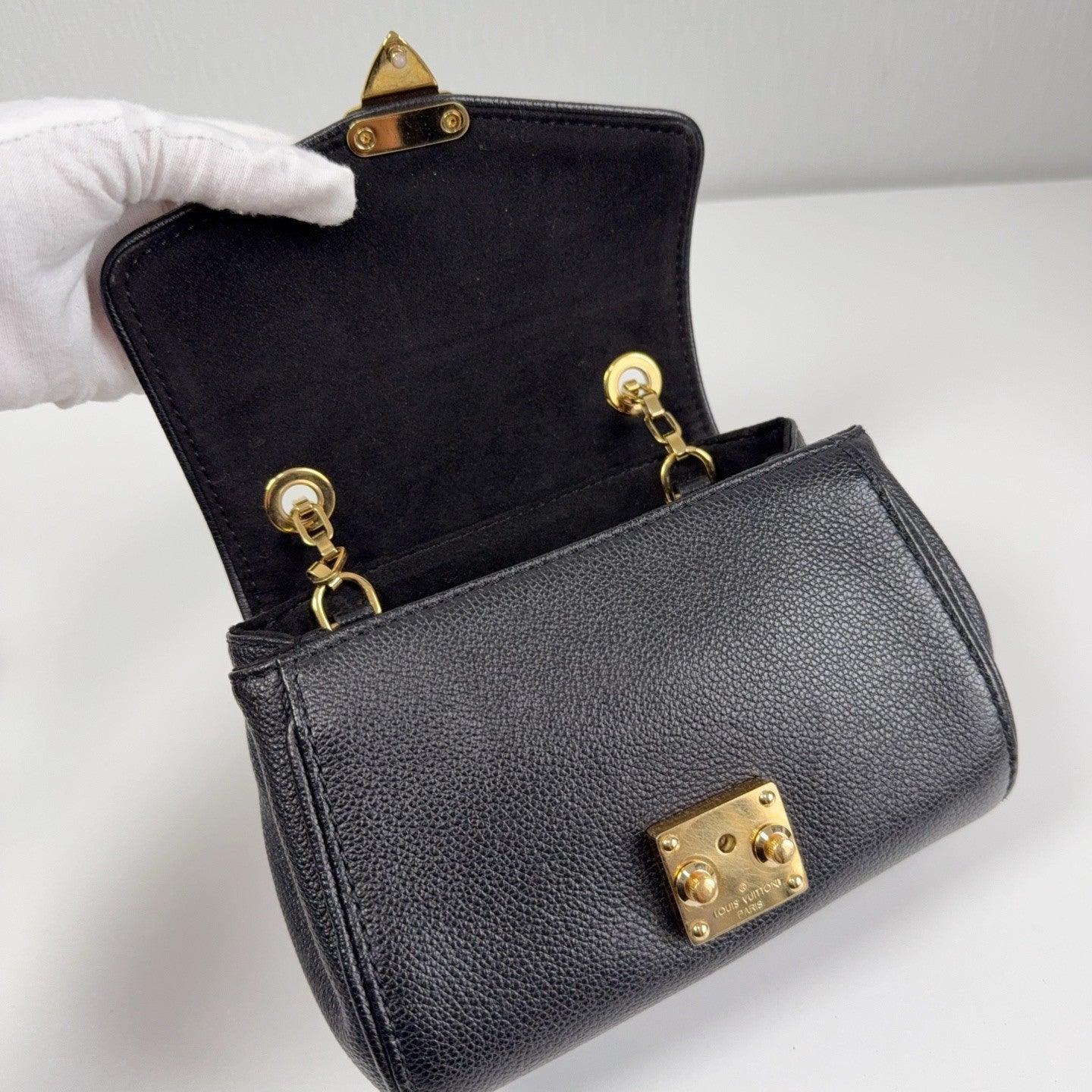Louis Vuitton Calfskin Monogram Empreinte Chain Shoulder Crossbody Black Women