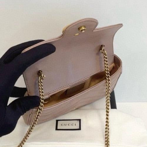 GUCCI GG Marmont Mini Milk tea Color Chain Strap Shoulder bag Crossbody