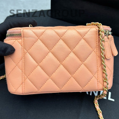 Chanel Quilted Pink Gold Ball Long Box Chain Shoulder Crossbody Bag