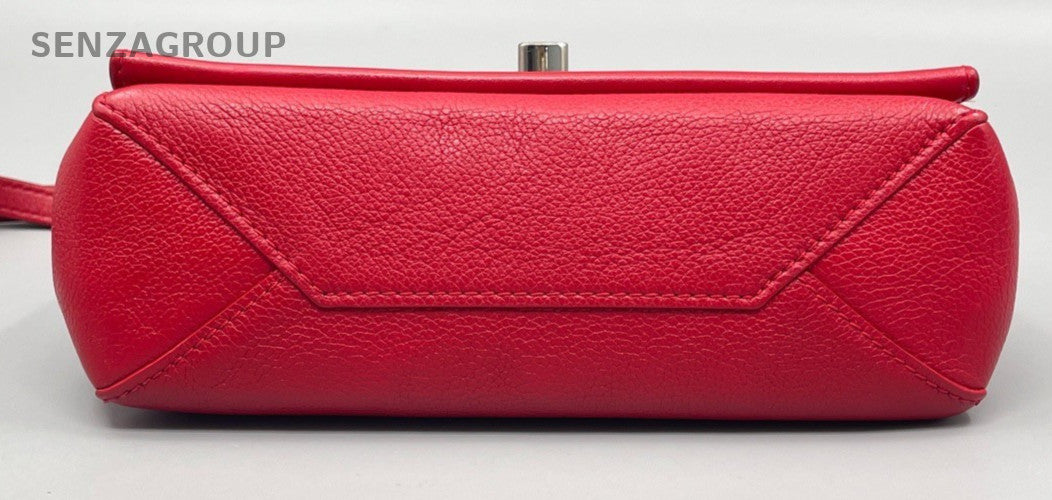 Louis Vuitton Lock Me Calfskin Top Handle Bag Crossbody Red Silver Women Classic