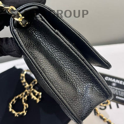 Chanel Caviar Leather Black Gold WOC Quilted Chain Crossbody Bag