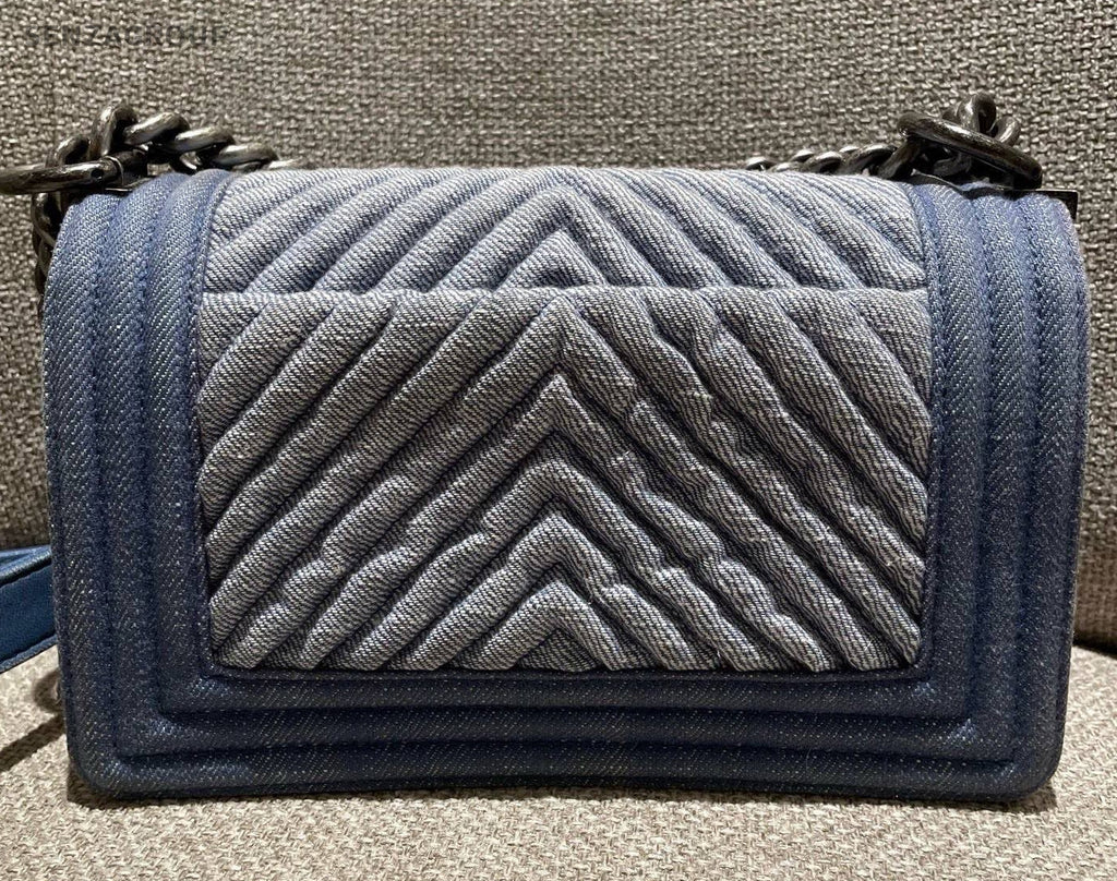 Chanel Leboy Chain Shoulder Bag Blue Silver Women Classic Fashion