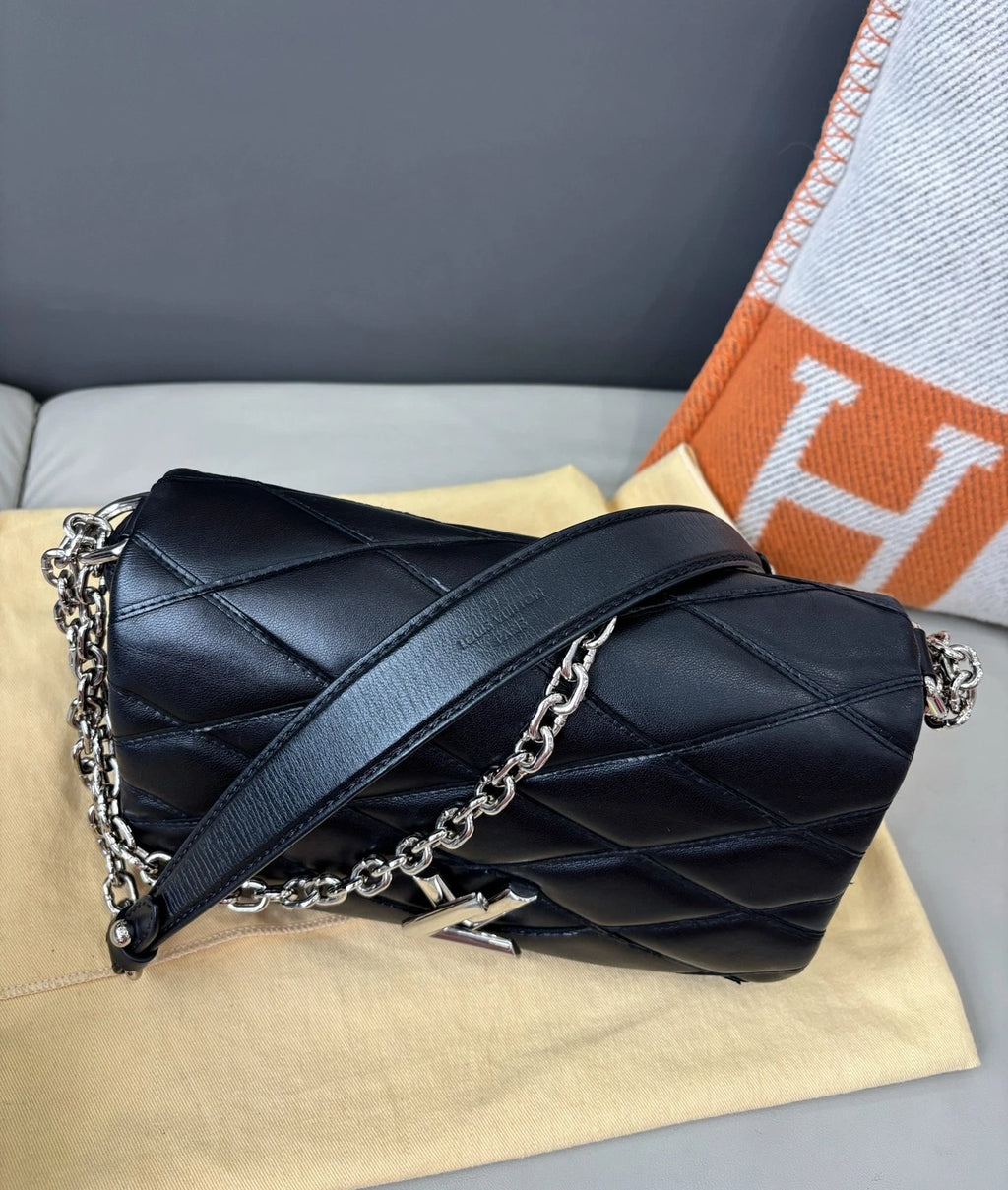 Louis Vuitton GO-14 Chain Bag Shoulder Bag Black Quilted Full Calfskin