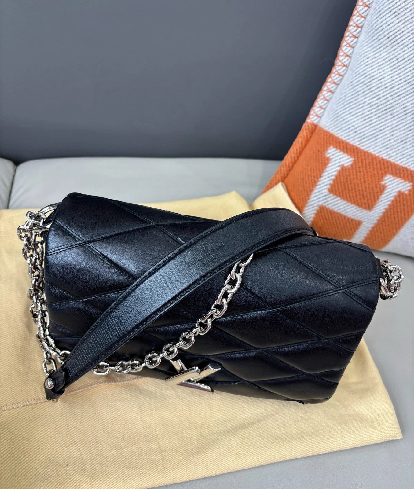 Louis Vuitton GO-14 Chain Bag Shoulder Bag Black Quilted Full Calfskin