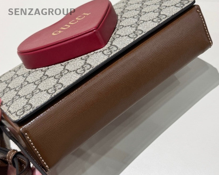 Gucci Loving Heart Crossbody Brown Gold Women Designer