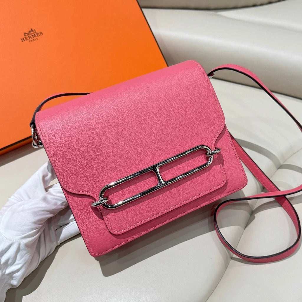 Hermes Roulis19 Shoulder Bag Crossbody Pink Silver Women Classic Fashion