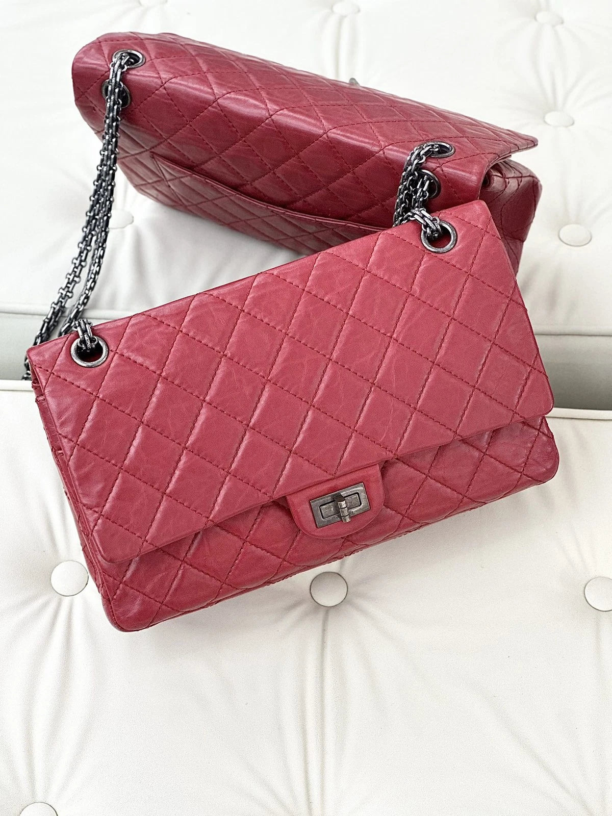 Chanel Calfskin MM Chain Shoulder Crossbody Bag Red Women Classic S