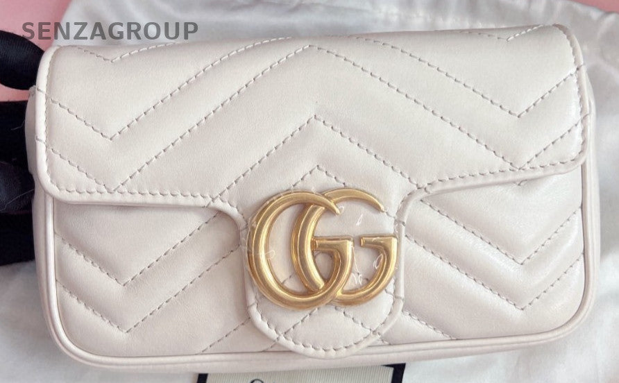 Gucci Mamon Mini Chain Shoulder Bag Crossbody White Gold Women Classic Designer