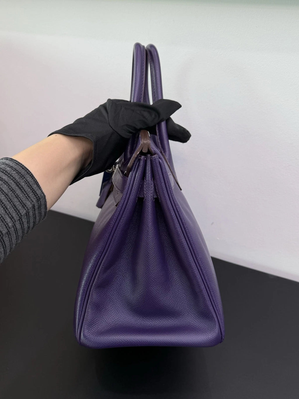 Authentic Hermes Birkin 30 Tote Top Handle Bag Purple Silver Hardware