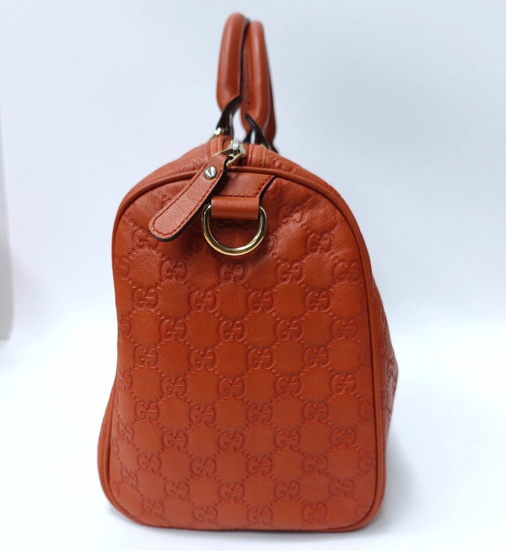 Gucci Boston Calfskin Monogram Top Handle Bag Orange Gold Used Women Classic