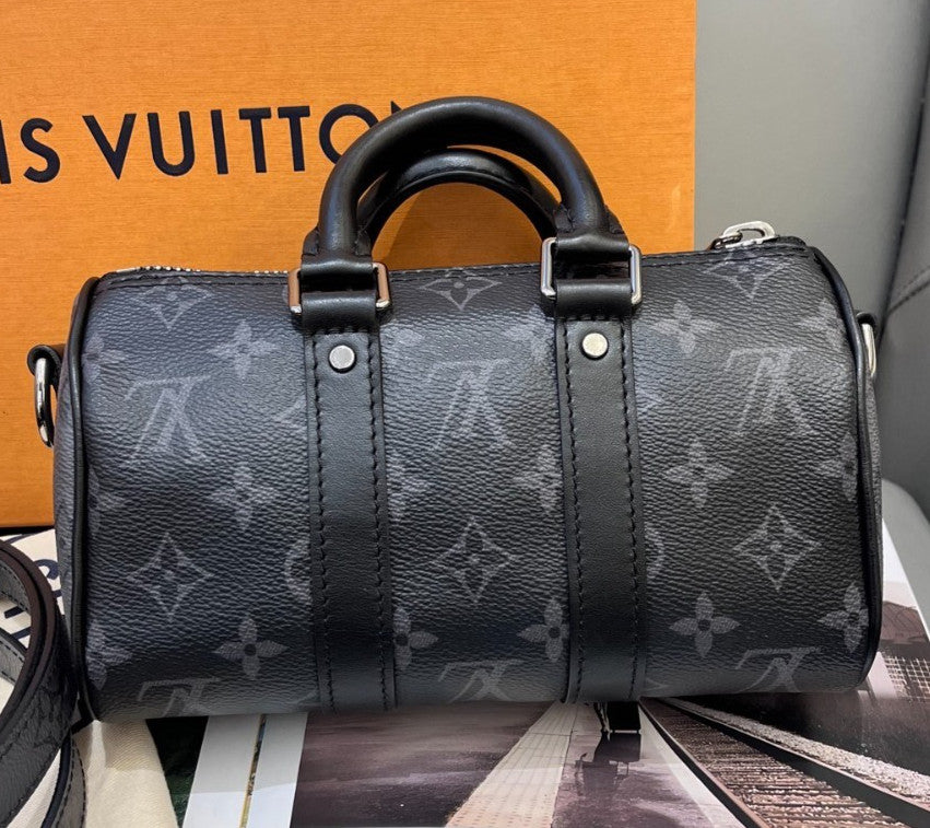 Louis Vuitton Keepall Nano Monogram Top Handle Bag Crossbody Black Silver Unisex
