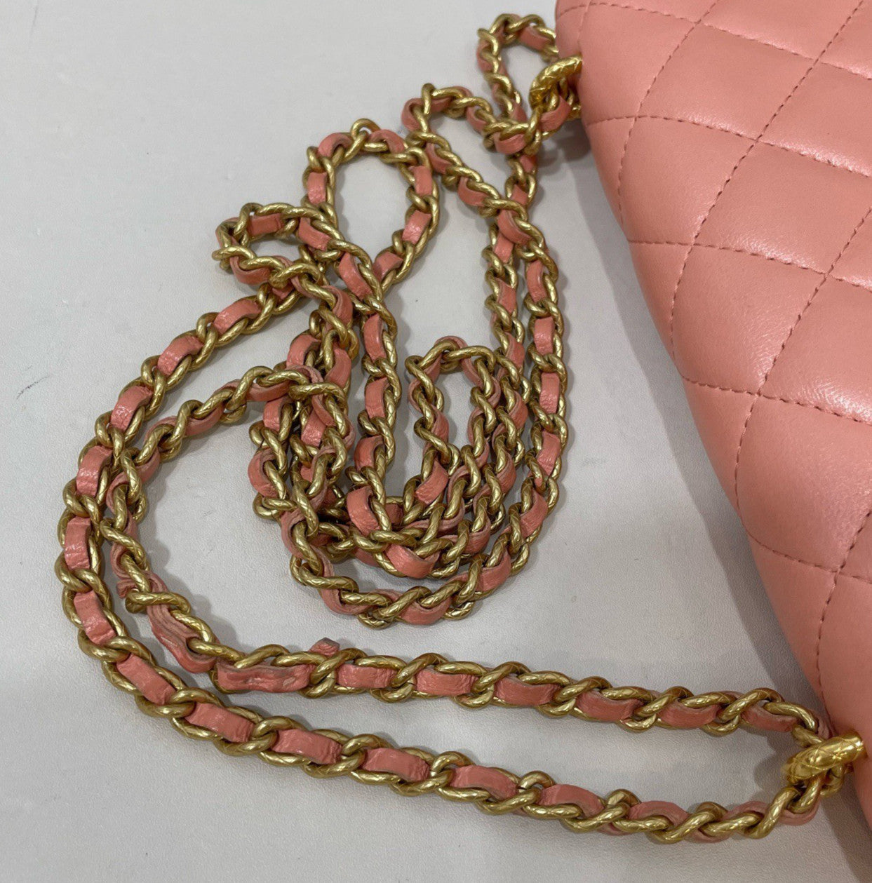 Chanel Chain Lambskin Crossbody Orange Gold Diamond Women Classic