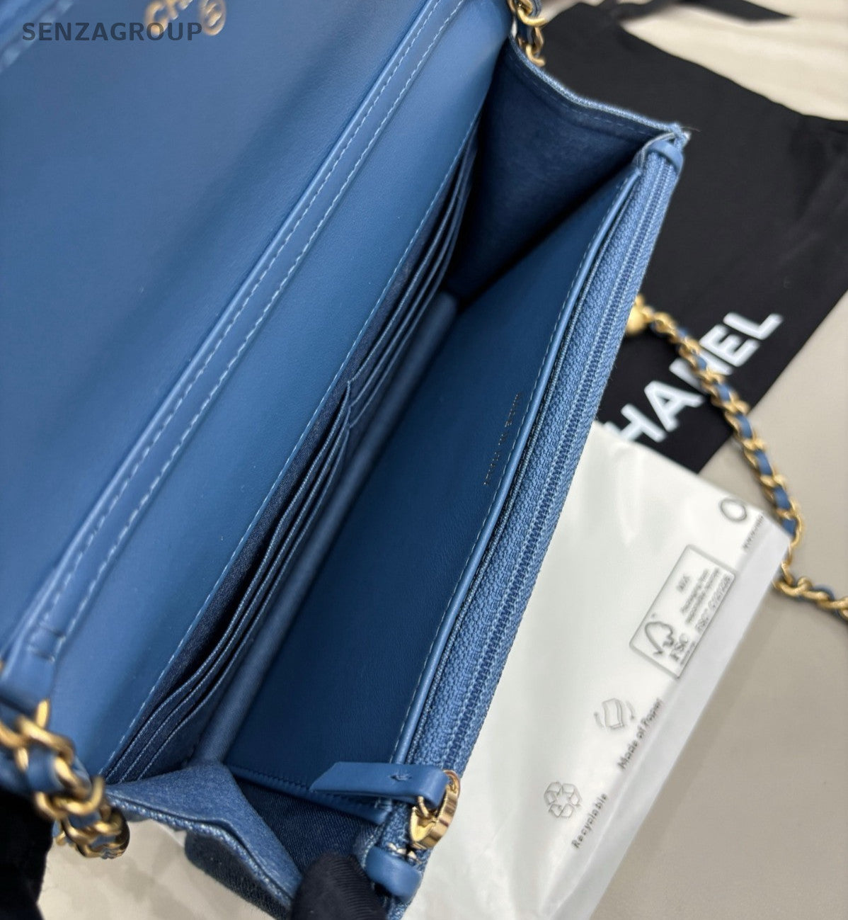 Chanel WOC Denim Chain Shoulder Bag Crossbody Diamond Blue Gold Women Classic