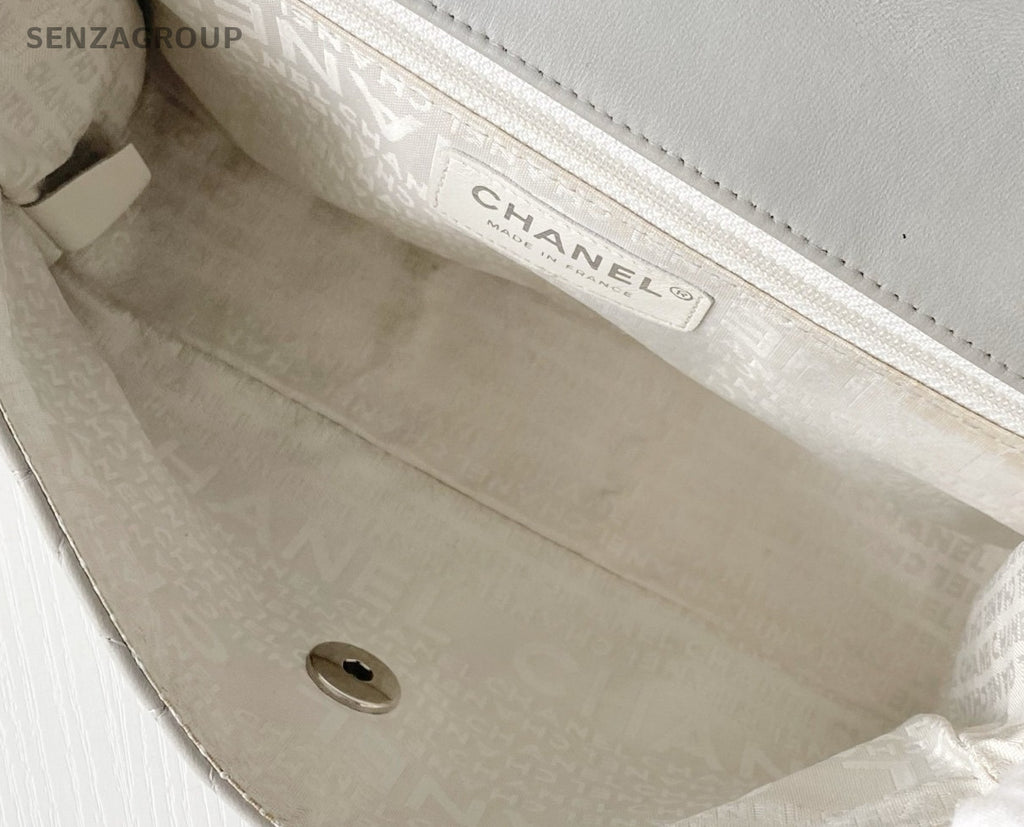 Chanel Classic Flap Mini Chain Shoulder Bag Crossbody Gray Silver Women Designer