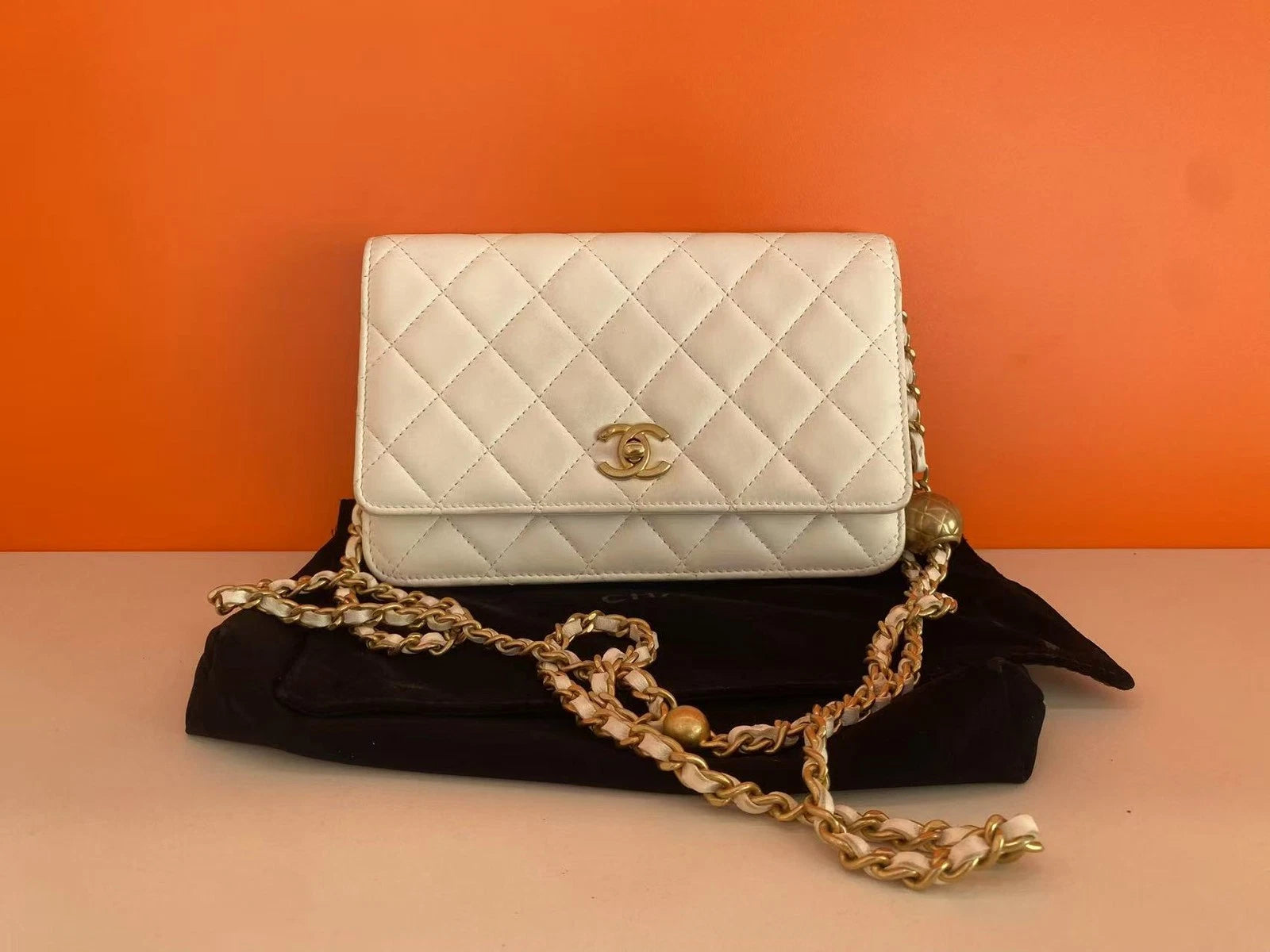 CHANEL Women Gold Ball WOC Calfskin Crossbody Bag