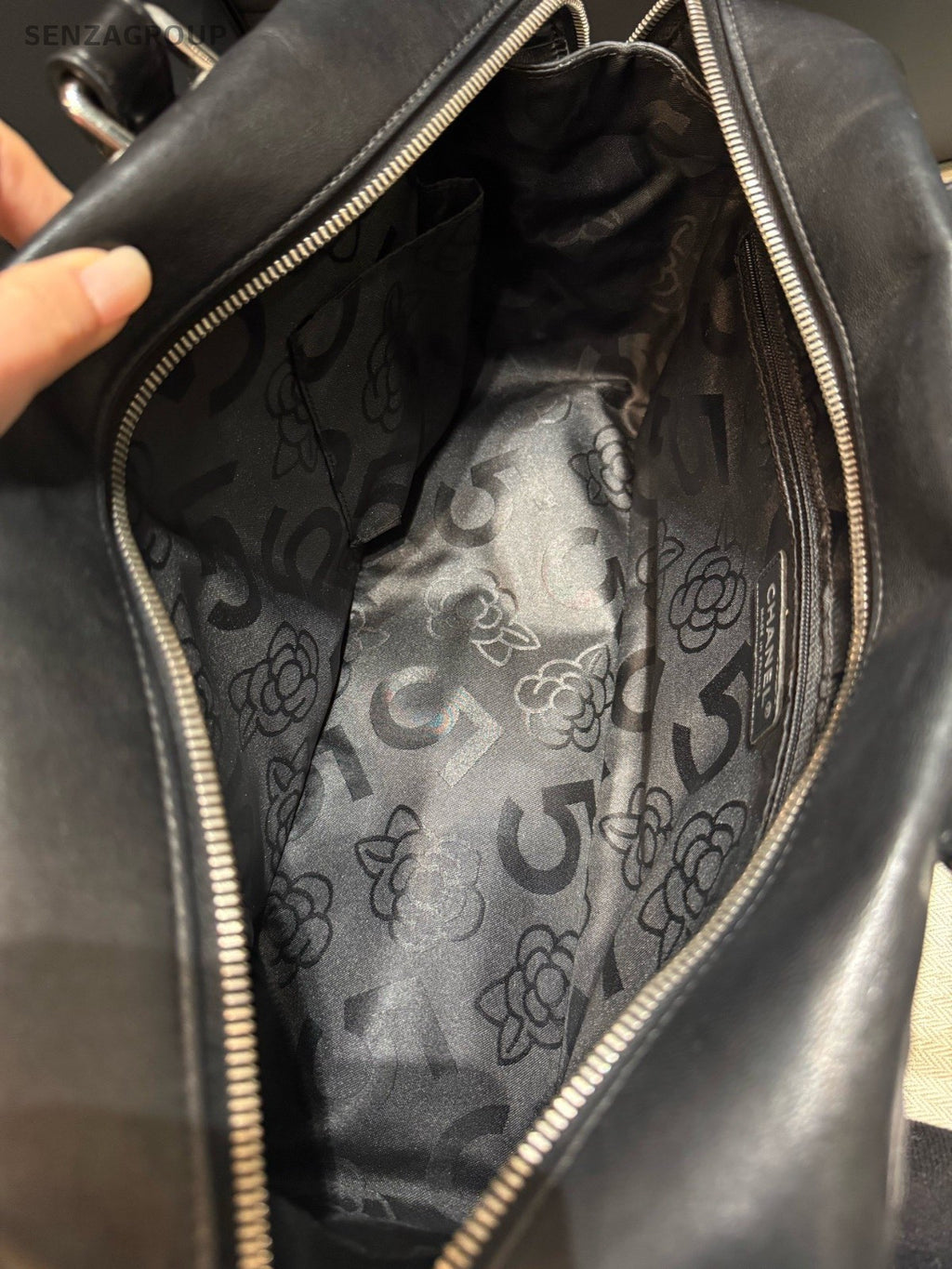 Chanel Bolide Lambskin Top Handle Bag Black Silver Used Women Classic