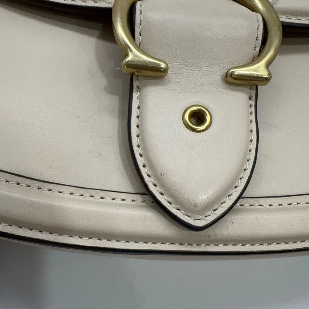 COACH Women's Medium White Leather Vintage Flap Saddle Shoulder Crossbody