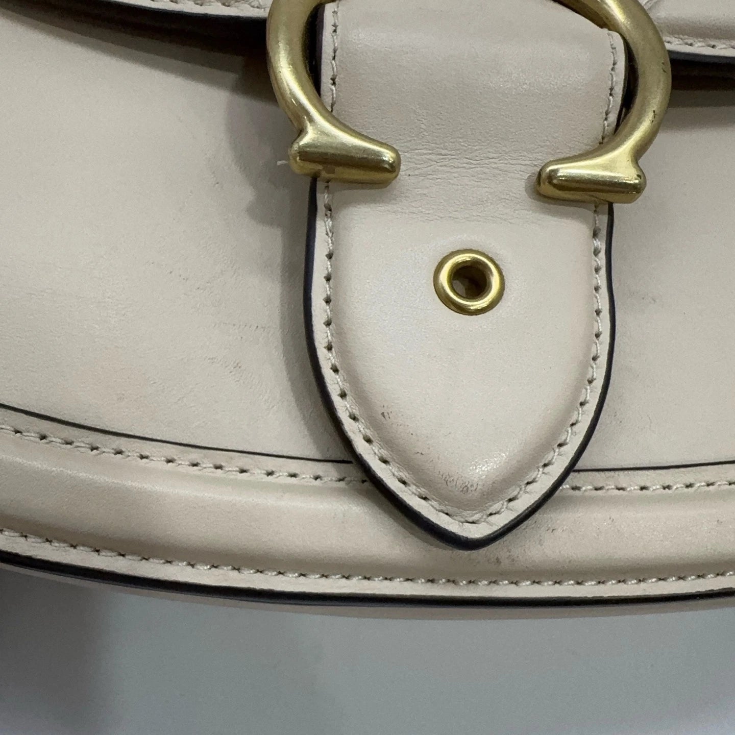 COACH Women's Medium White Leather Vintage Flap Saddle Shoulder Crossbody