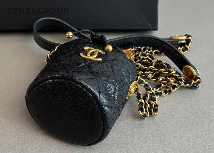 CHANEL 22A Bucket mini Drawstring Chain Shoulder bag Crossbody Women Blakc Gold