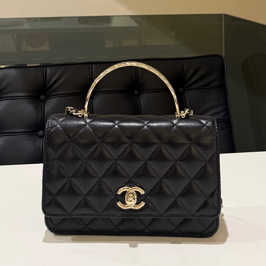 Chanel Coco Handle Bag Black Gold Chain Shoulder Bag Classic Women