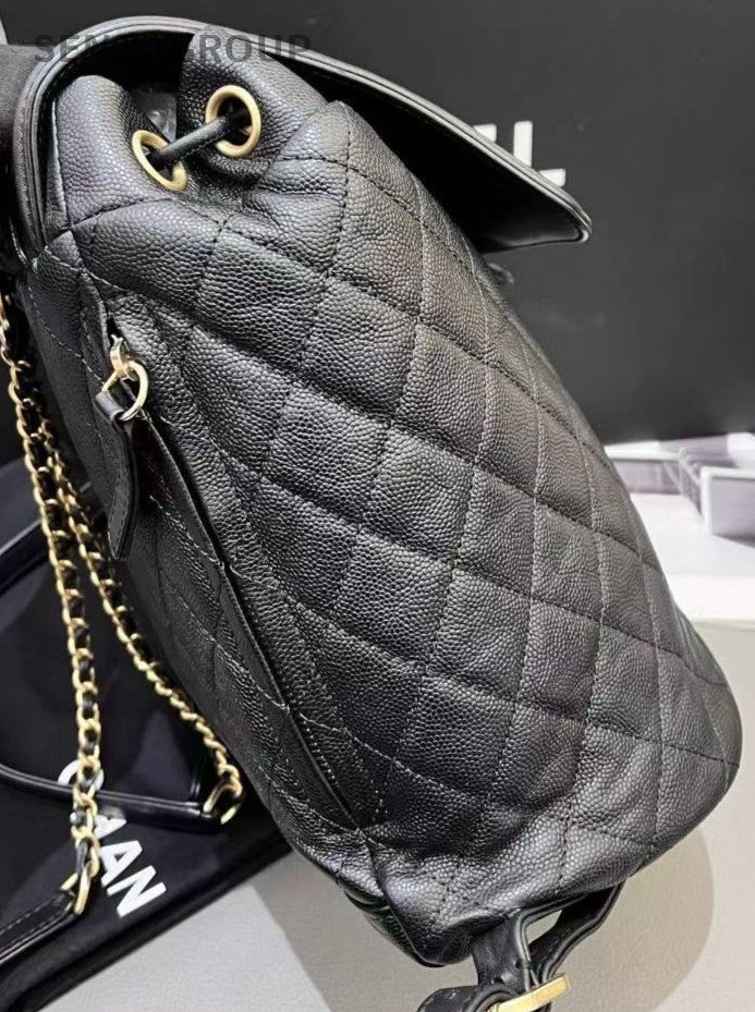 Chanel Vanity Case PM Backpack Black Gold Used Women Diamond Classic
