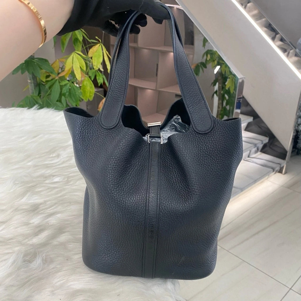 Hermes Picotin 22 Black Silver Tote Shoulder Bag Women's Classic Fashion