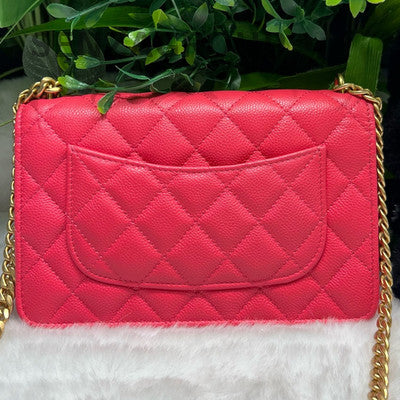 Chanel 24P WOC Pink Gold Quilted Chain Crossbody Bag Women's Fashion