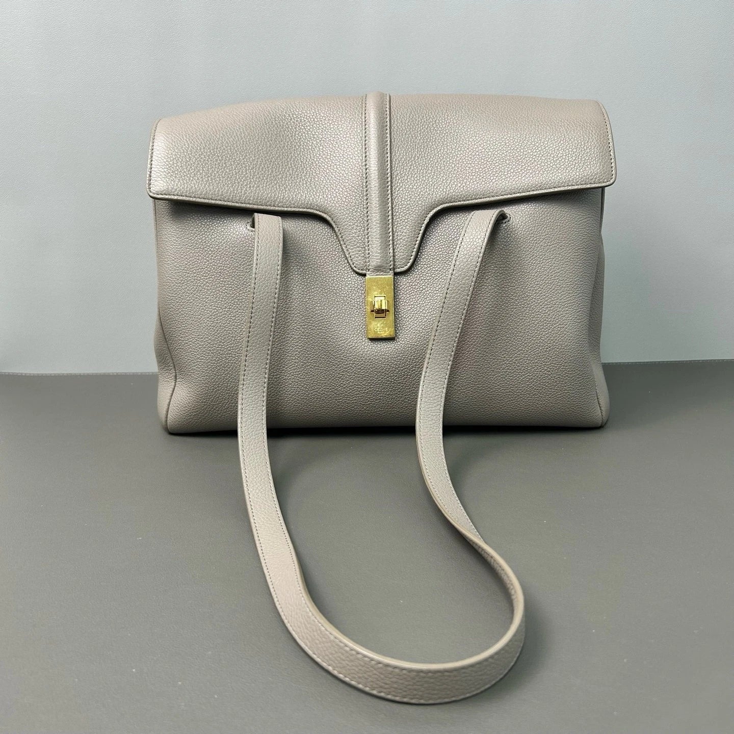 Celine Soft 16 Medium Grey Leather Tote Shoulder Crossbody Bag For Women
