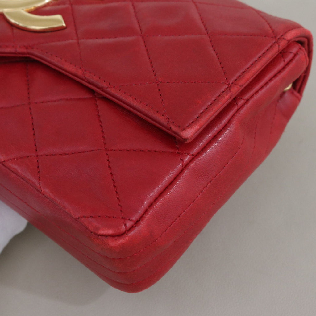 CHANEL CC Logo Diamond Pattern Chain Shoulder bag Vintage Red Women