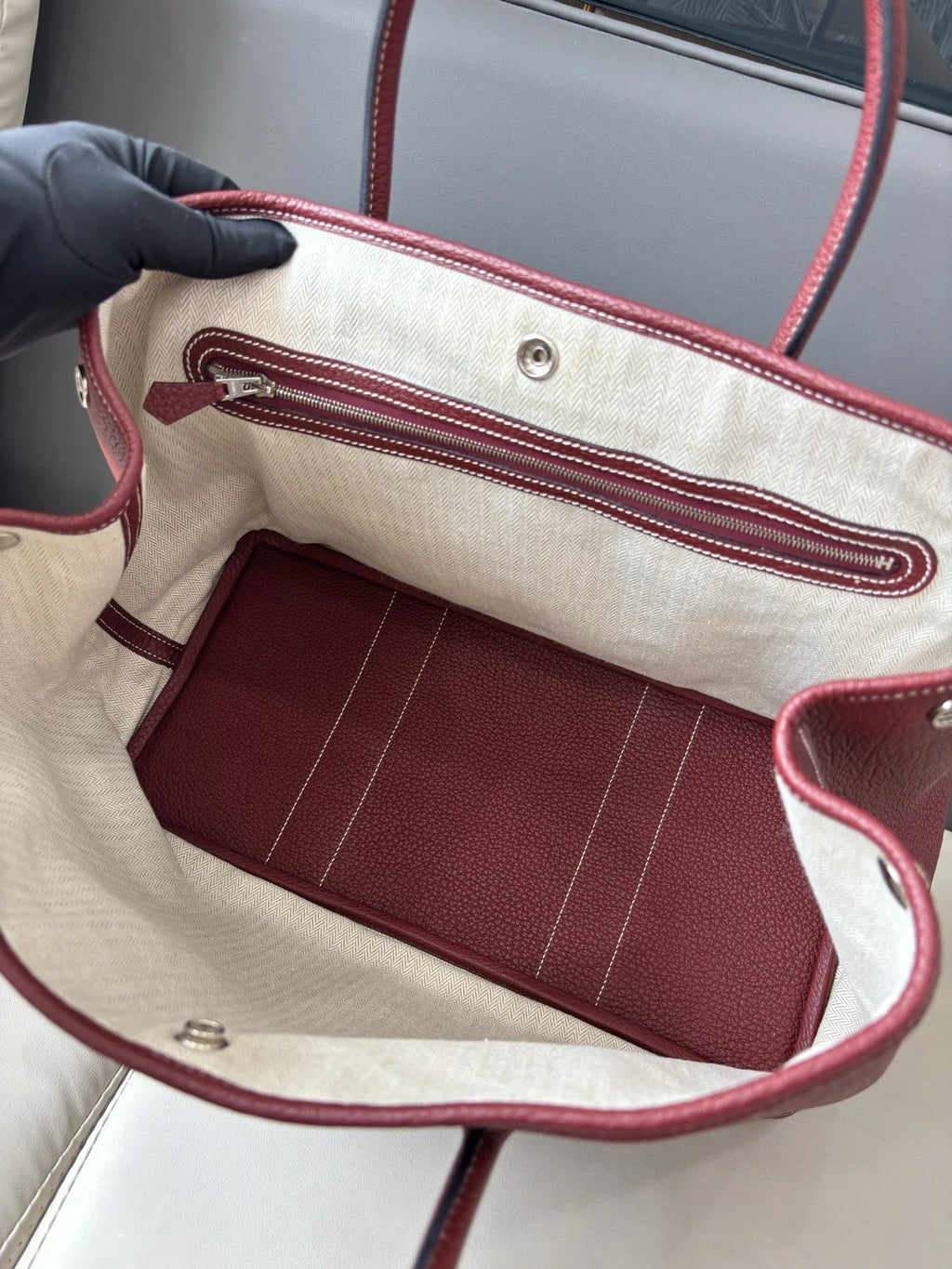 Authentic Hermes Garden Party36 Red Tote Handbag Silver Hardware