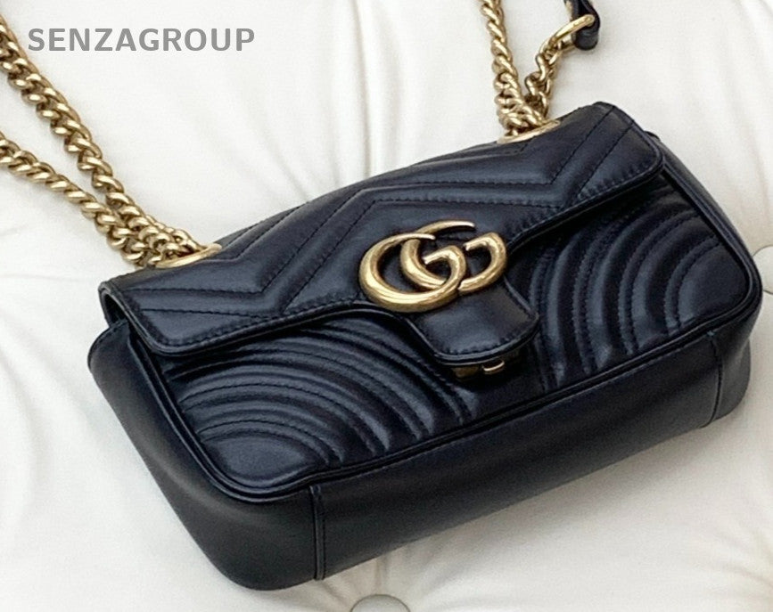 GUCCI GG Marmont 22 Chain Shoulder bag Crossbody Women Black Gold Classic