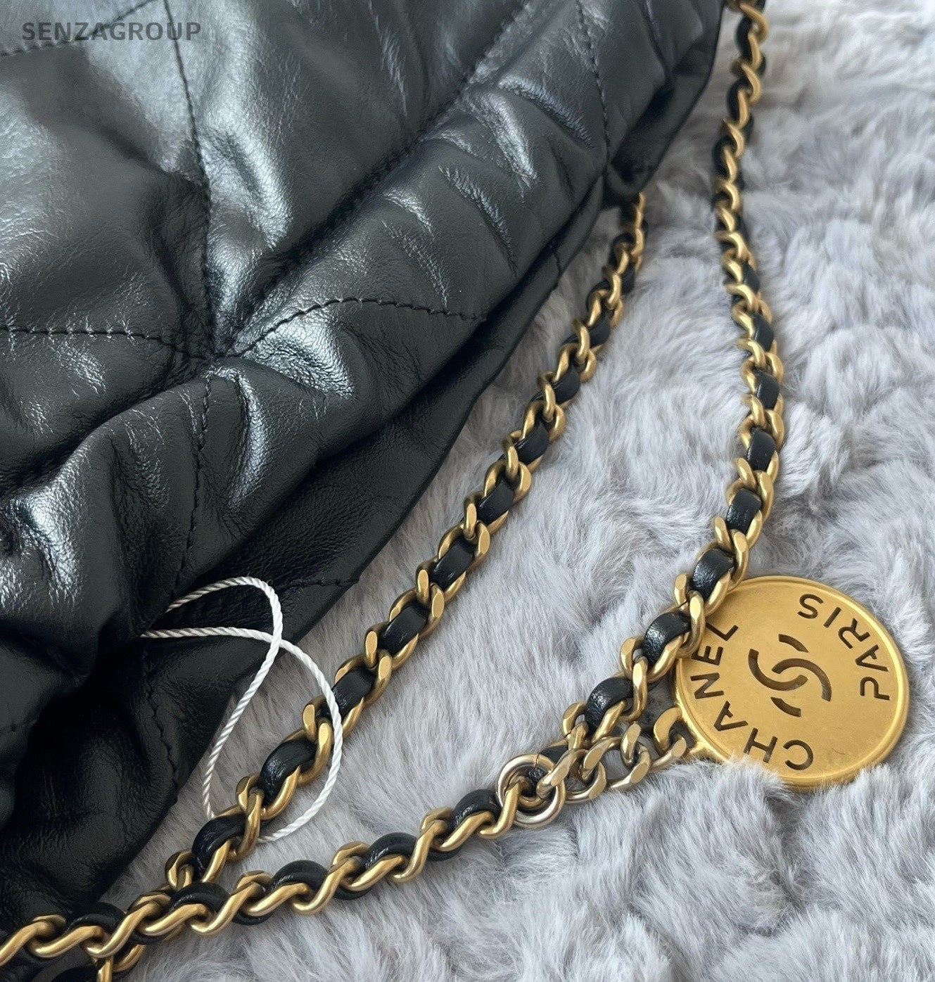 Chanel 22Bag Mini Calfskin Chain Shoulder Bag Black Gold Women Classic Diamond