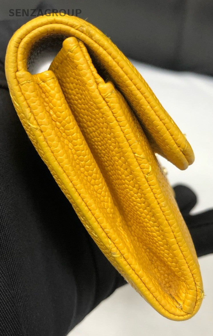 Chanel Classic Flap Clutch Yellow Gold Diamond Pattern Used Women Classic