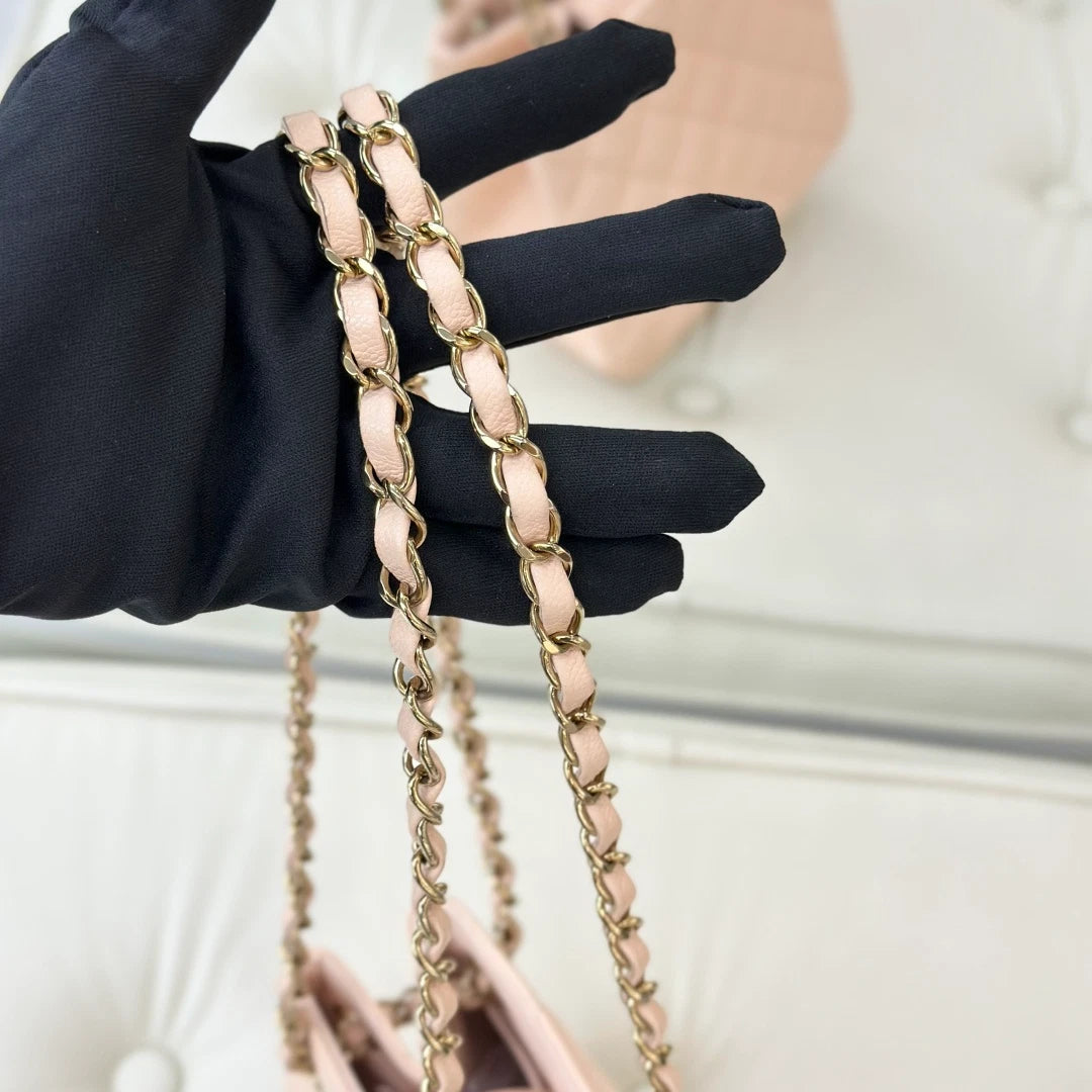 Chanel Tote Mini Calfskin Chain Shoulder Bag Pink Gold Diamond Women Classic S