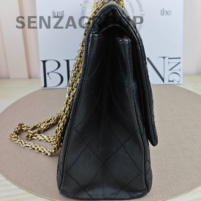 Chanel 2.55 Jumbo Black Gold Quilted Chain Shoulder Bag Classic Women