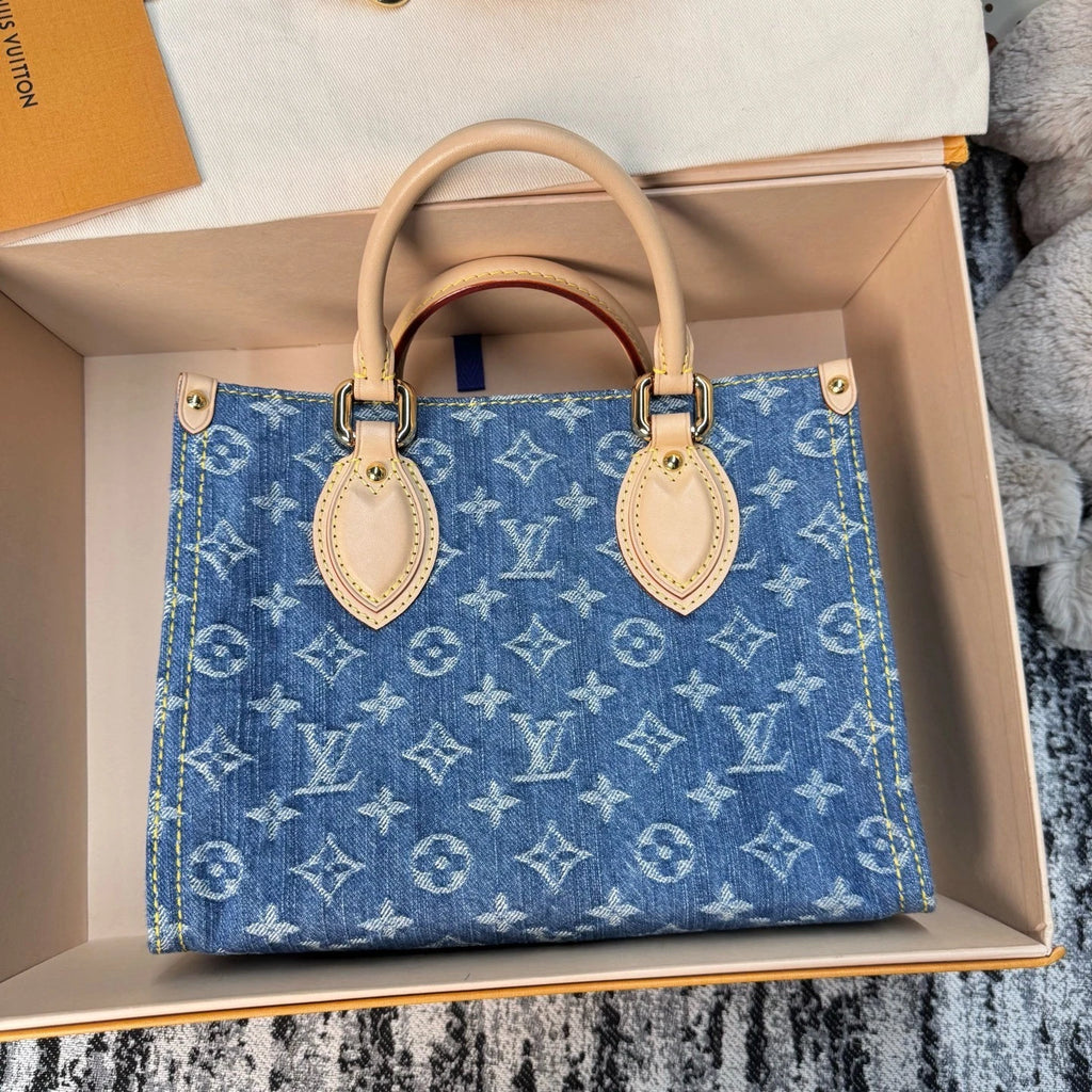 Louis Vuitton Blue Denim Onthego PM Small Tote Bag For Women