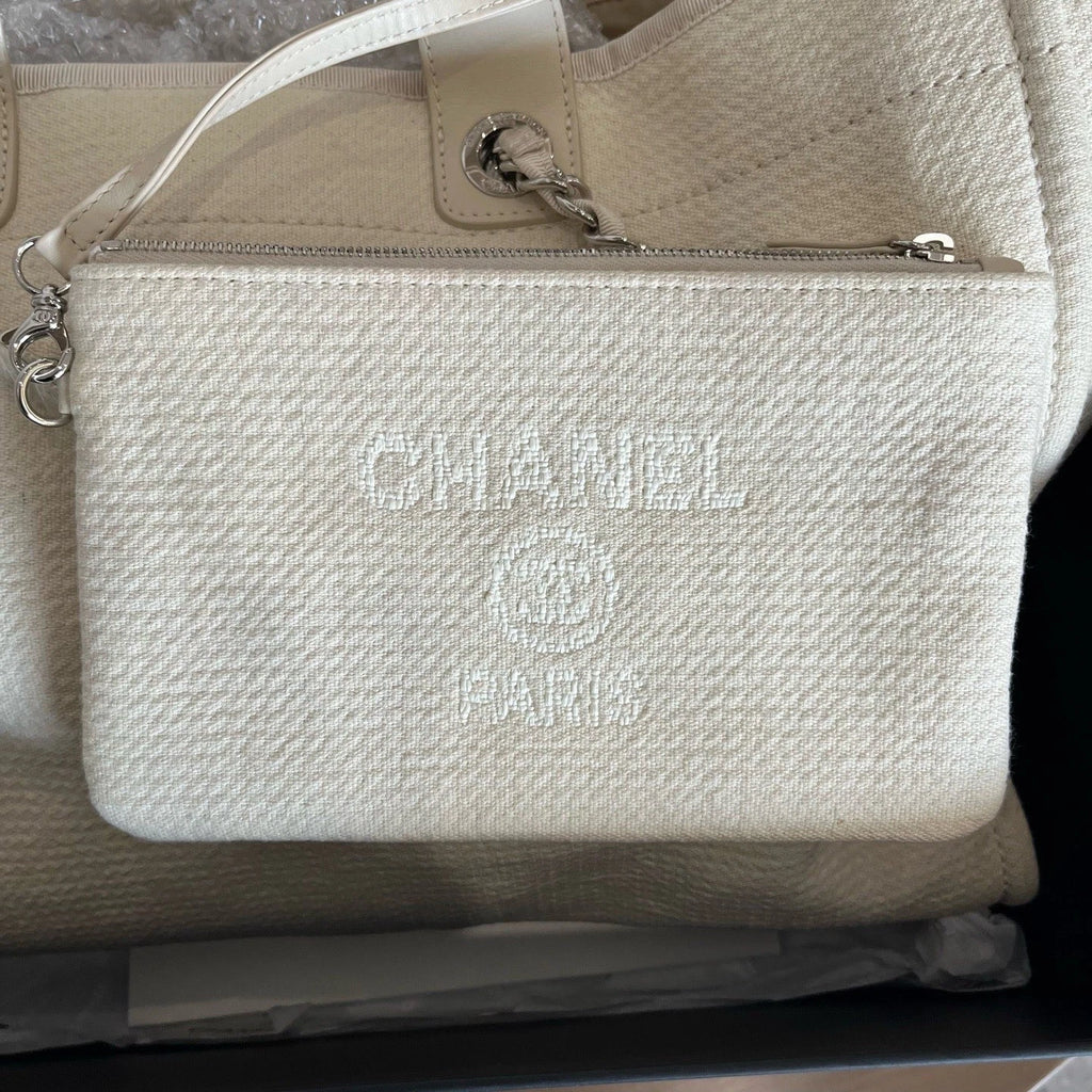 Chanel Canvas Tote Shoulder Bag Shoulder Bag White Women Classic