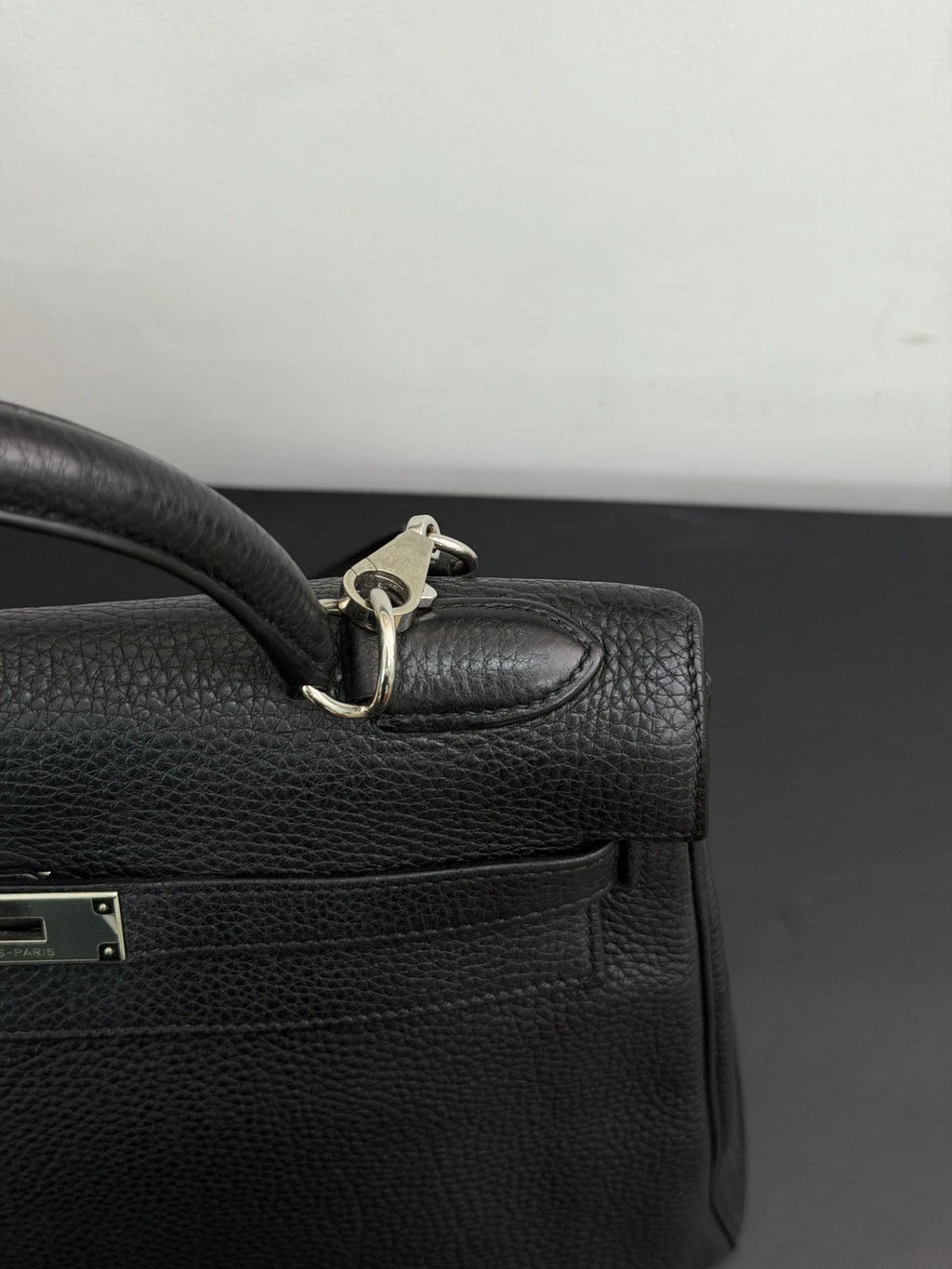 Authentic Hermes Kelly 32 Togo Tote Top Handle Crossbody Bag Black SHD