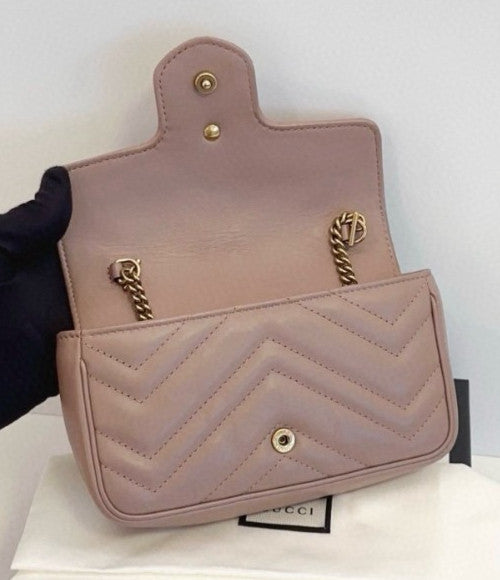 GUCCI GG Marmont Mini Milk tea Color Chain Strap Shoulder bag Crossbody