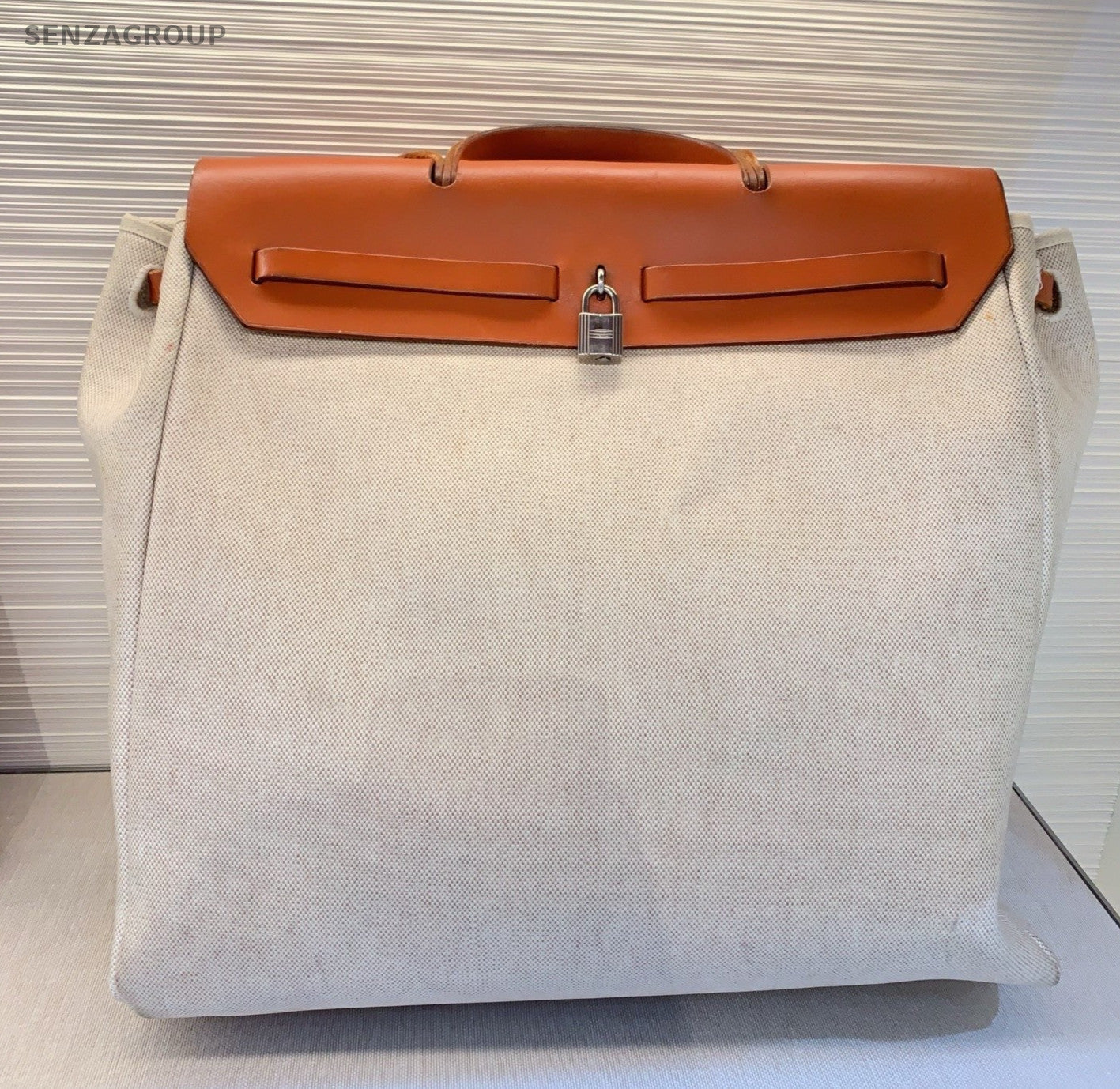Hermes Herbag 2Way Top Handle Bag Shoulder Bag White Brown Silver Women Classic