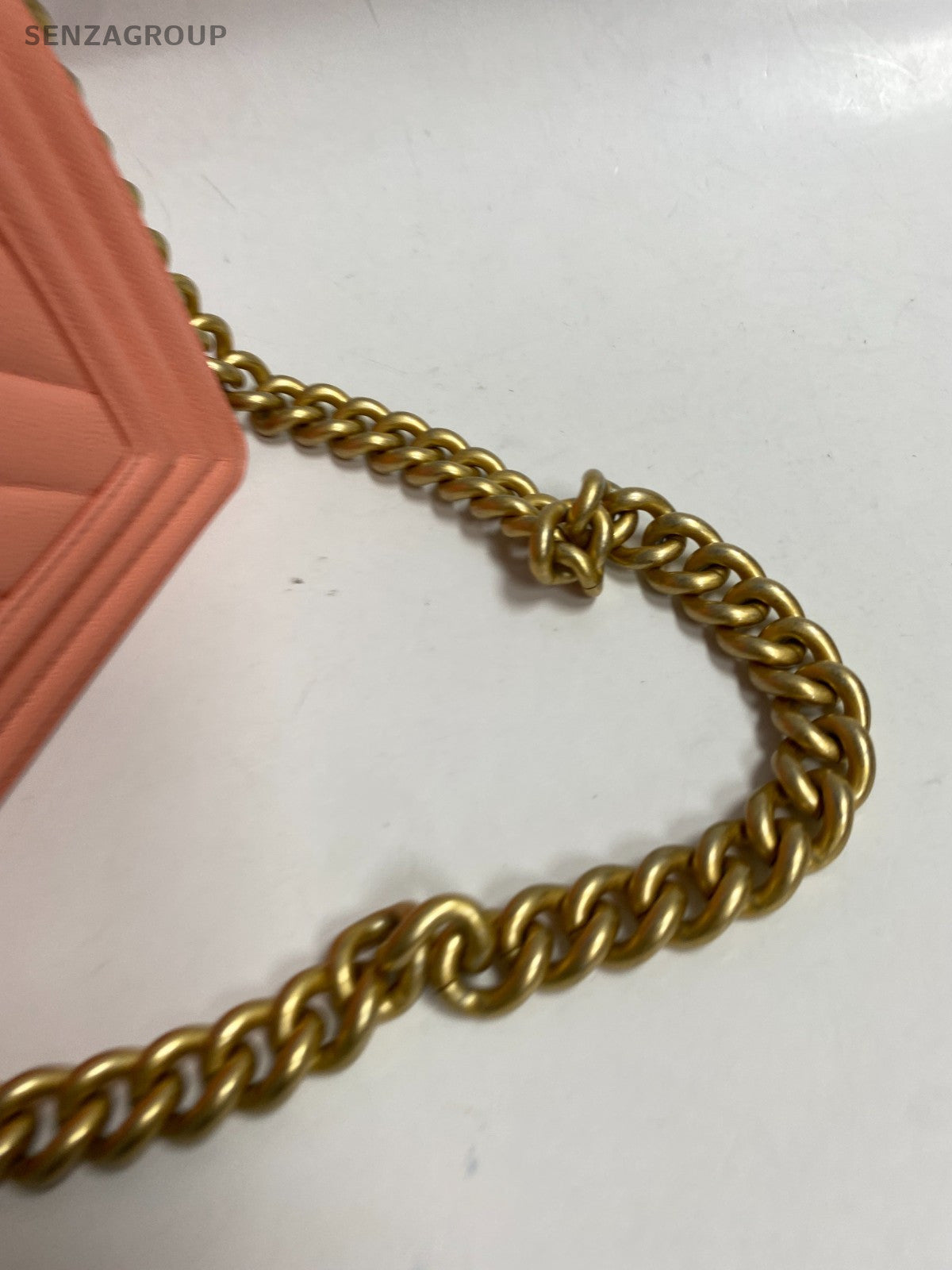 Chanel Leboy PM Chain Shoulder Bag Pink Gold Chevron Women Classic Fashion