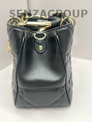 Dior Lady Dior Medium Black Gold Cannage Shoulder Handbag Classic